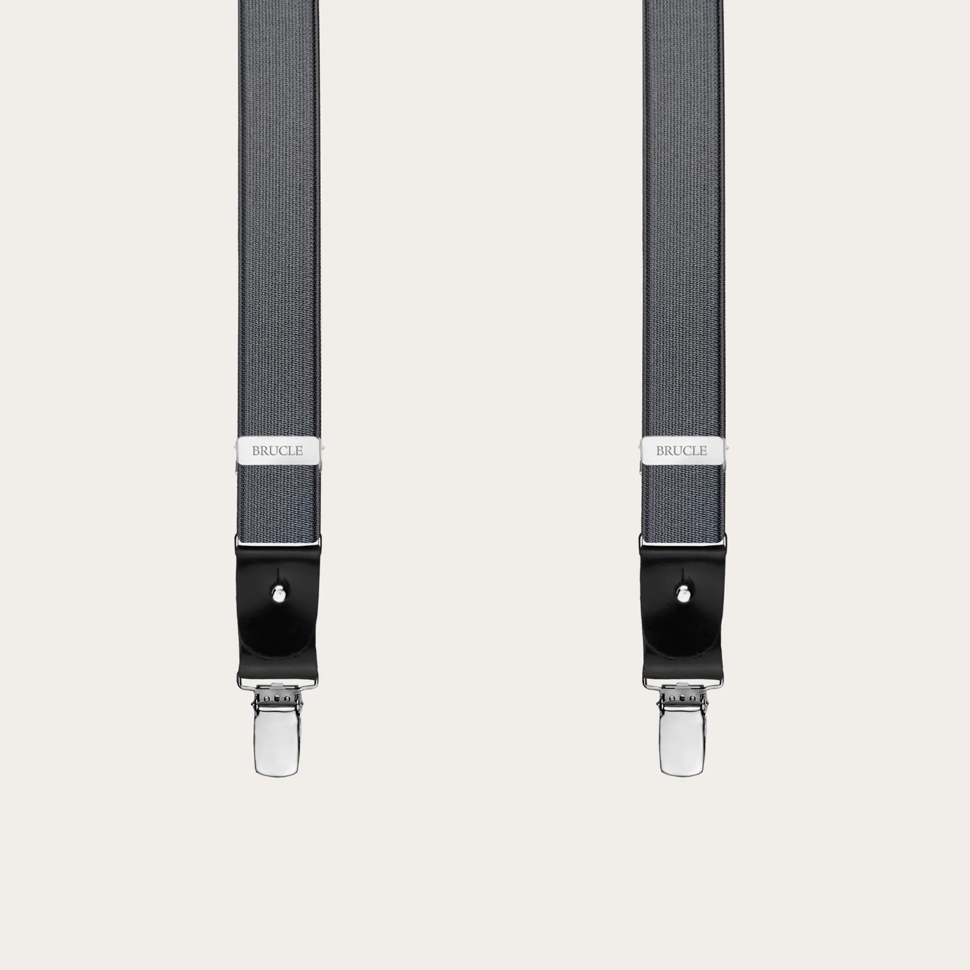 Bretelle in raso elastico grigio con baffi e clip